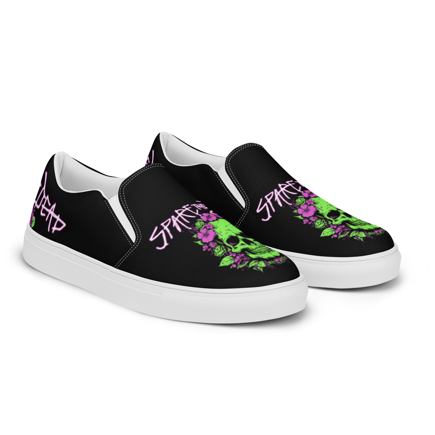 Spare the Dead Green Skelly Slip On Shoes