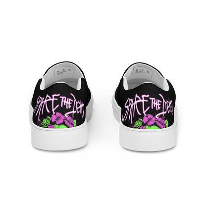 Spare the Dead Green Skelly Slip On Shoes
