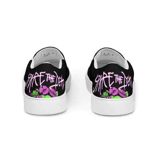 Spare the Dead Green Skelly Slip On Shoes