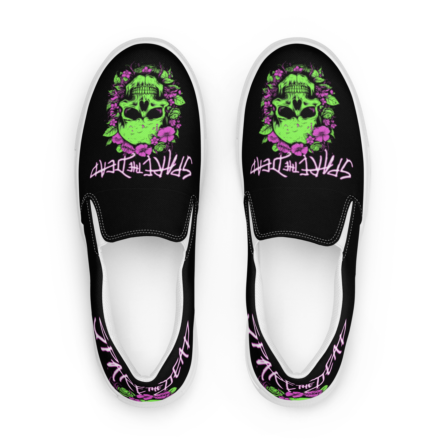 Spare the Dead Green Skelly Slip On Shoes