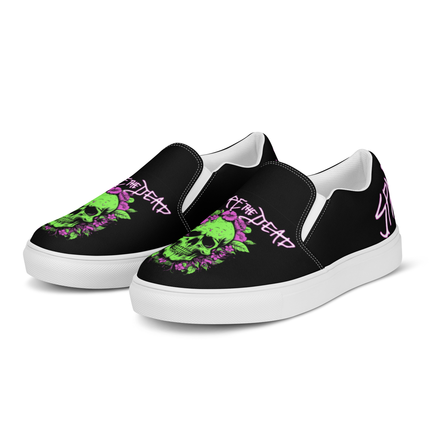 Spare the Dead Green Skelly Slip On Shoes