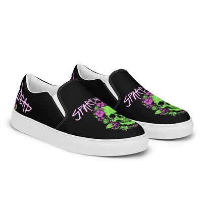 Spare the Dead Green Skelly Slip On Shoes