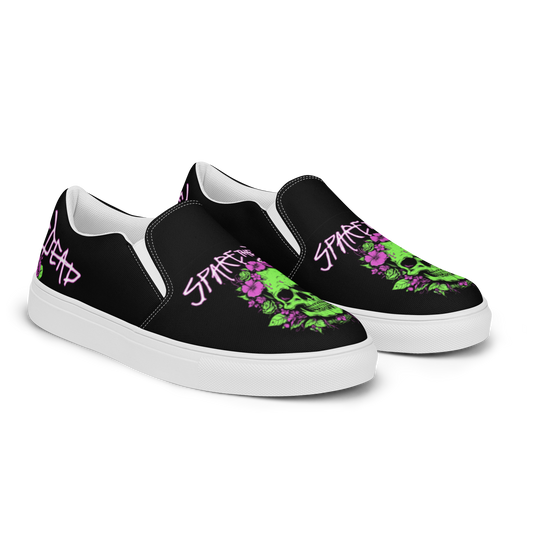 Spare the Dead Green Skelly Slip On Shoes